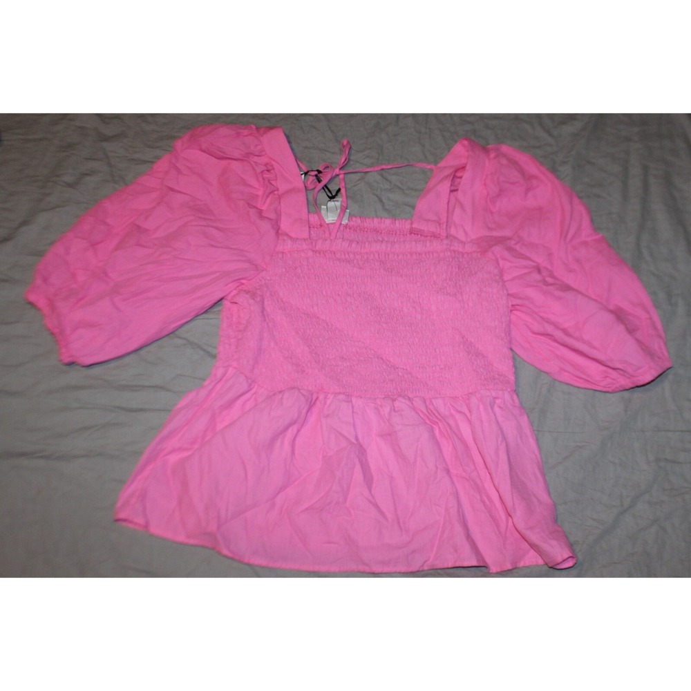 Women's Puff Elbow Sleeve Peplum T-Shirt - Ava & Viv Pink 3X